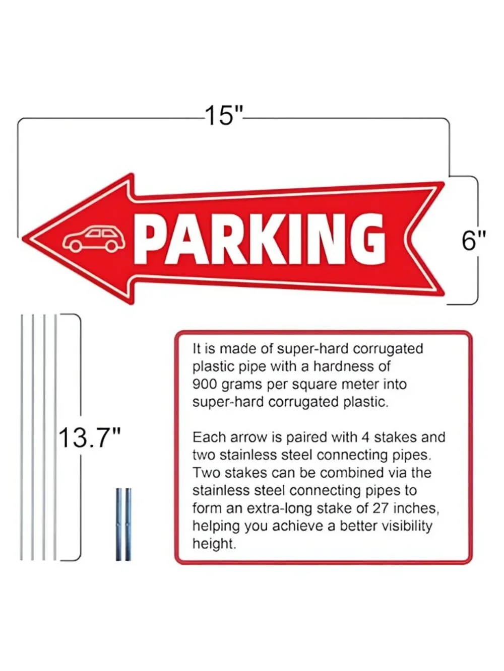 16 X 5 Inch Directional Parking Signs with Arrows - Durable Corrugated Plastic
